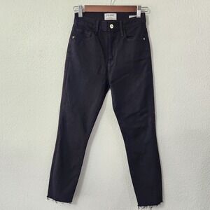 Frame "Ali High Rise Cigarette" Black skinny jeans raw edge ankle crop hem 24